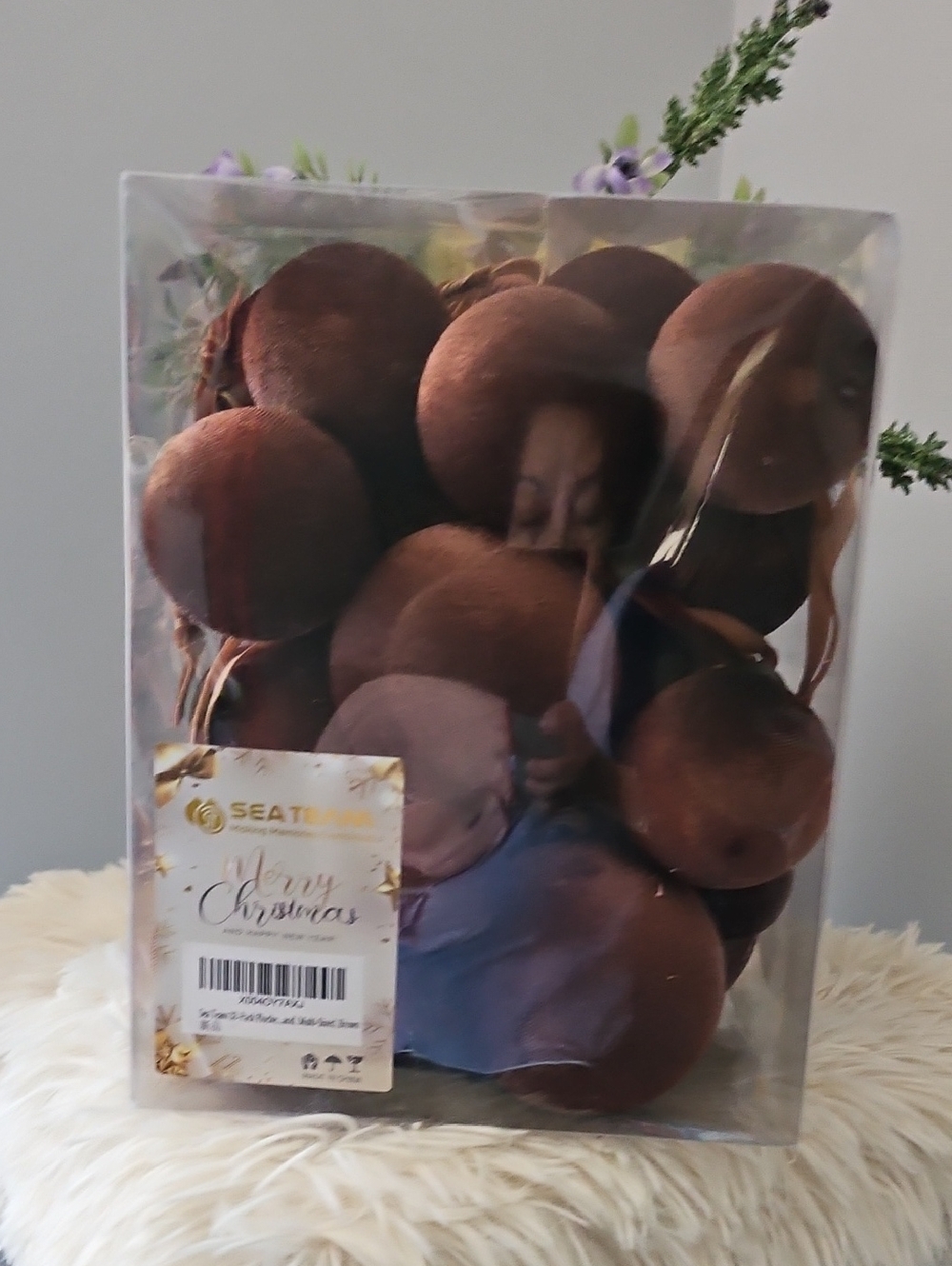 Velvet Brown Christmas Ornament Ball Garland - Pack